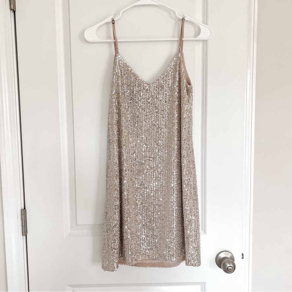 NWT Banana Republic Petite Sequin Slip Dress - Champagne - 2P